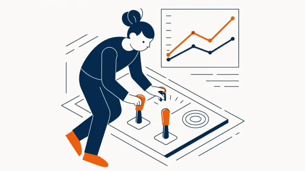 Marketing manager comparing planned and actual sales on a dashboard, illustrating marketing control