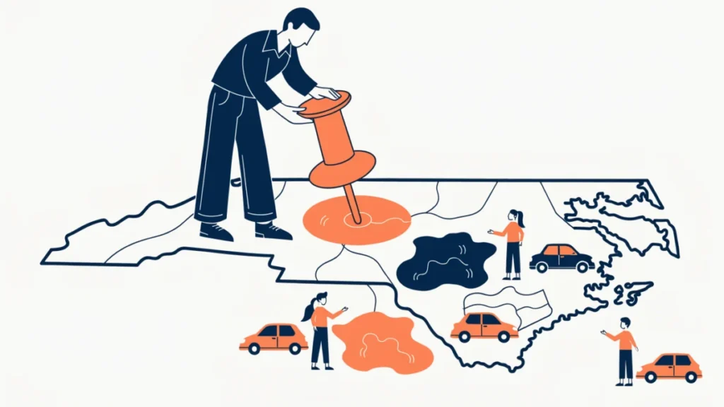 Sales manager assigning coloured map zones to salespeople