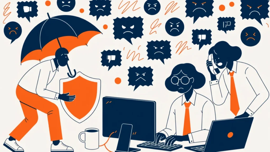 Communications team shielding a brand from a storm of negative posts
