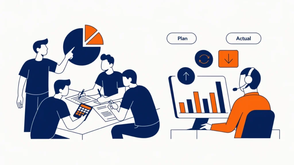 Finance team setting a budget and comparing actual results against the plan