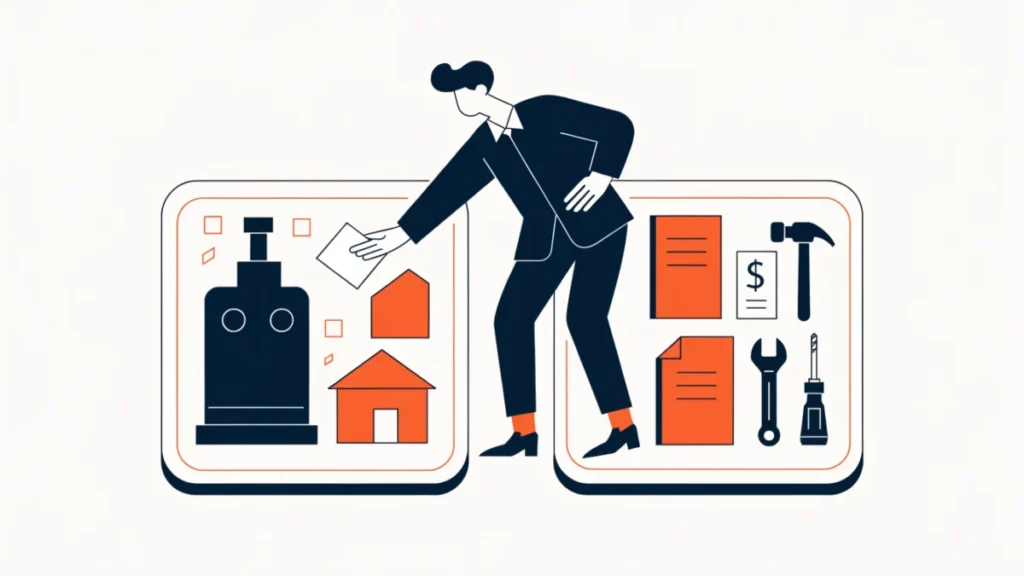 Accountant sorting asset purchases and everyday bills into two trays