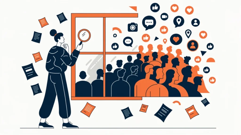 Marketer looking at shifting customer personas through a foggy window, illustrating audience research challenges