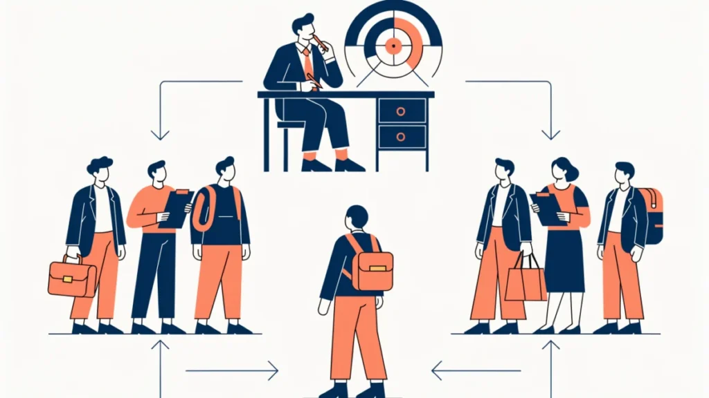 Sales director and team sharing a common target, illustrating a sales organization