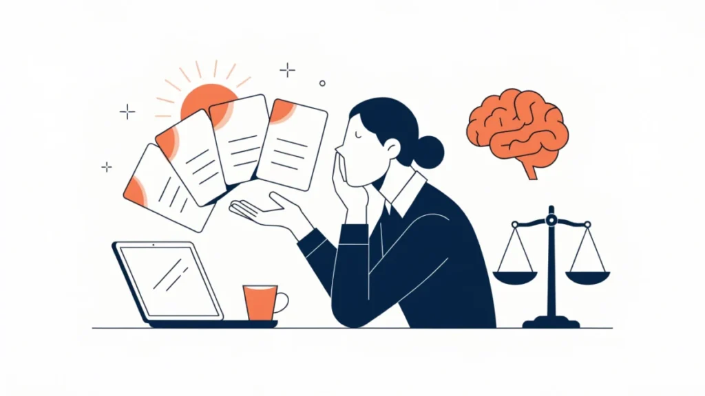 Manager choosing one option card from several, illustrating characteristics of decision making