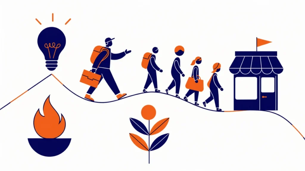 Mentor guiding trainees toward a small business, illustrating entrepreneurial development programmes