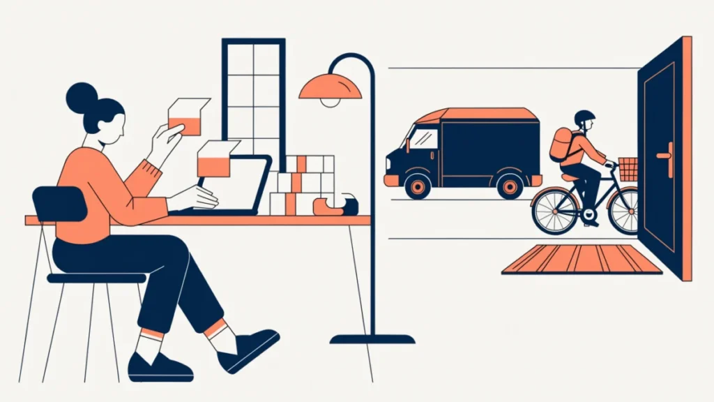 Small business owner packing parcels and comparing shipping labels