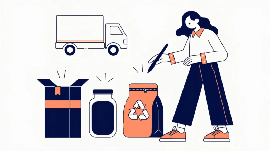 Designer comparing a box, glass jar and recyclable pouch for packaging