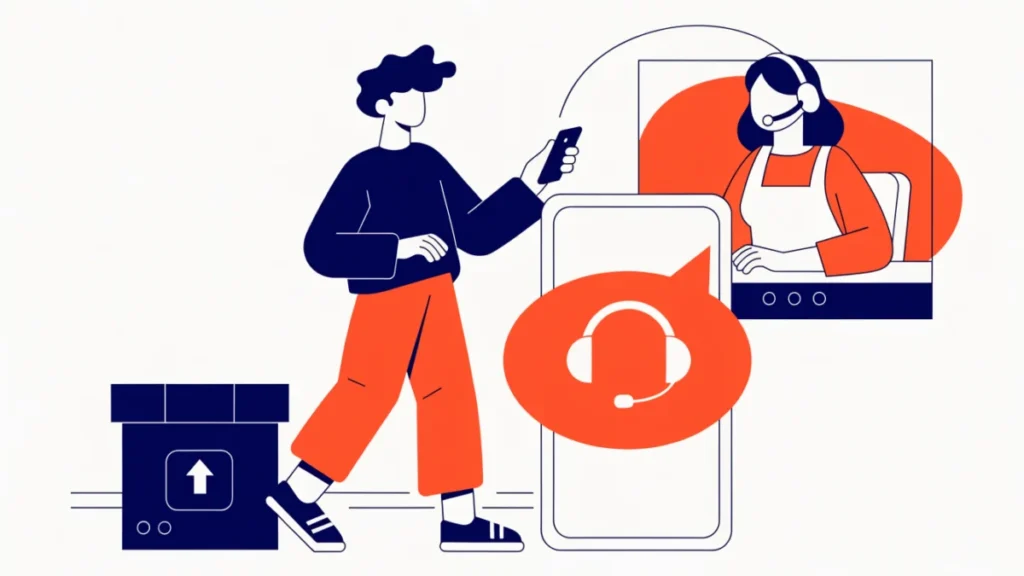 Shopper using a phone chat to reach online customer support