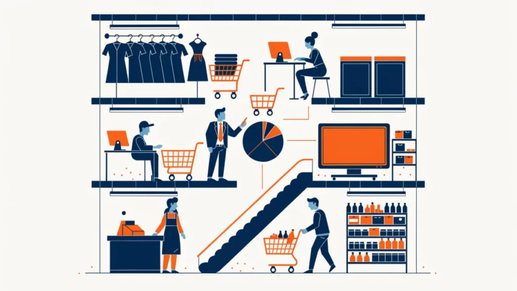 Department store floors with an accountant dividing shared expenses