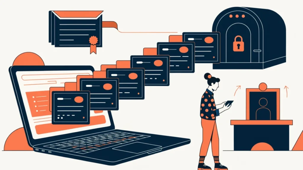 Paper share certificate turning into digital holdings stored in a secure vault