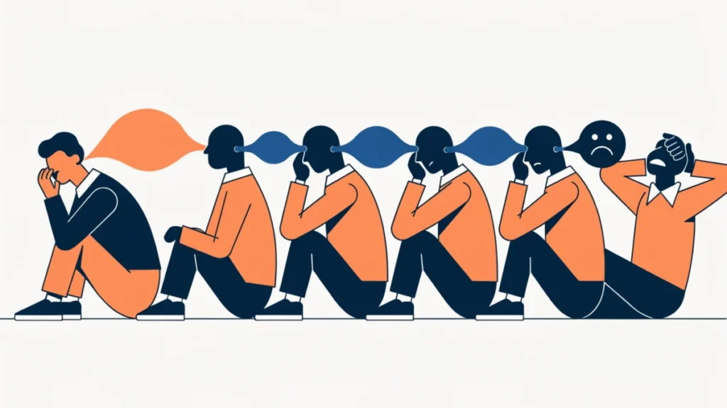 Chain of people whispering a message that turns negative by the end