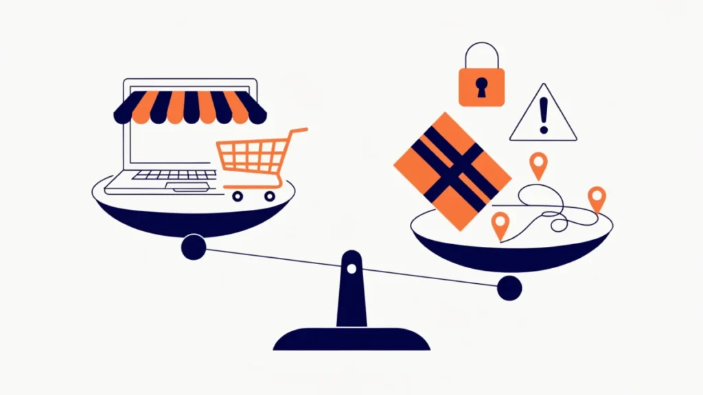 Scale weighing an online store against returns, security and delivery problems
