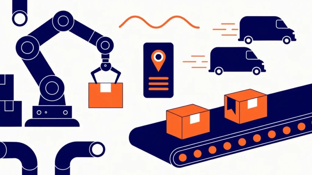 Warehouse robot picking an order with delivery tracking and returns