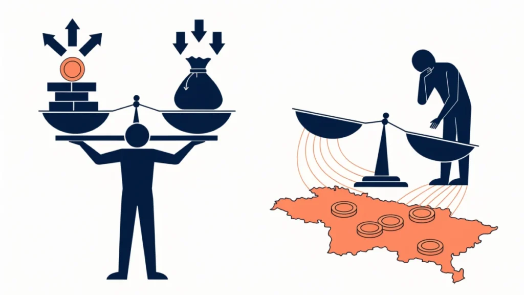 Level and tilted scales of exports and imports, illustrating equilibrium and disequilibrium in balance of payments