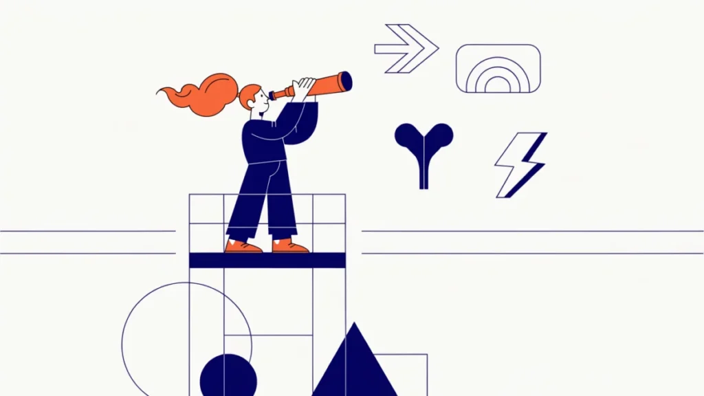 Strategist on a watchtower scanning market signals, illustrating external environmental analysis
