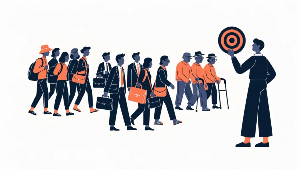 Customers sorted into groups by age, location and lifestyle, illustrating market segmentation