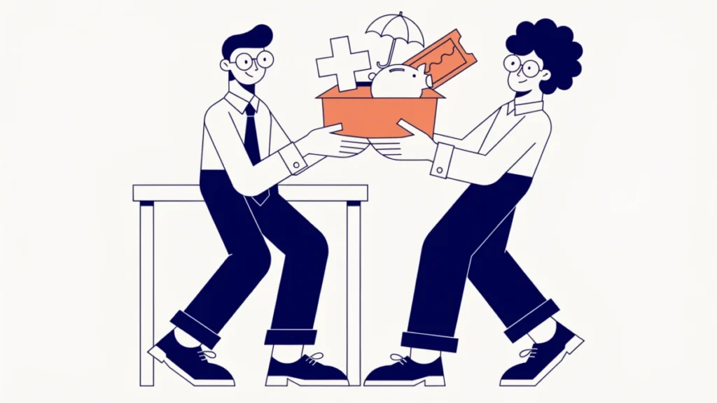 HR manager handing an employee a benefits package