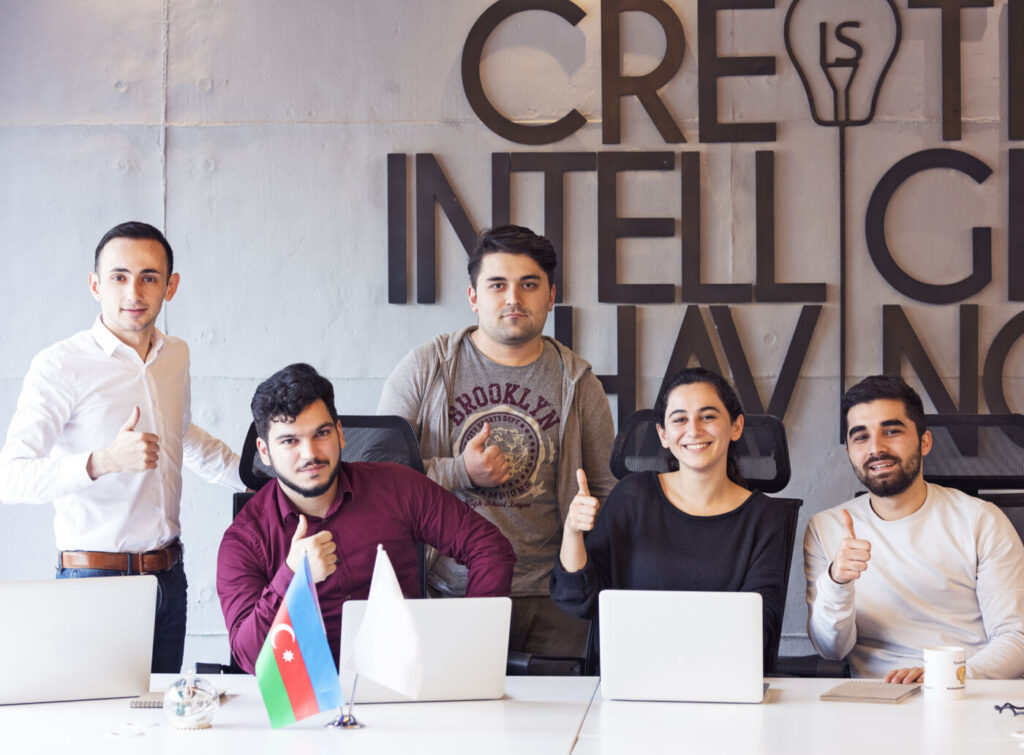 Happy, motivated colleagues in an office