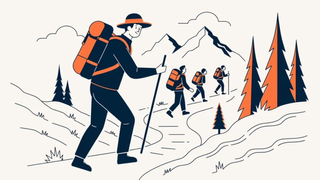 Guide leading hikers along a mountain trail
