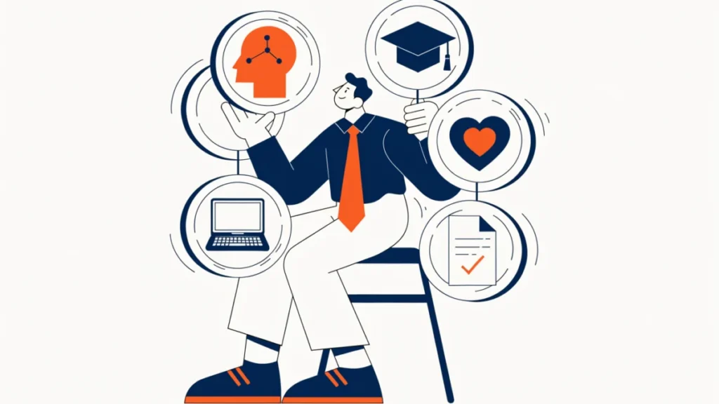 HR manager calmly balancing hiring, training, wellbeing and compliance
