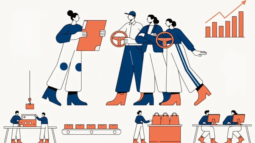 Accountant handing a planning report to leaders with a profit chart, illustrating management accounting