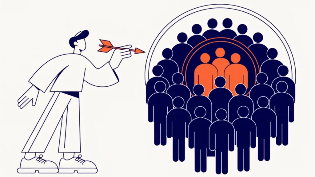 Marketer aiming at a bullseye formed by a highlighted customer group