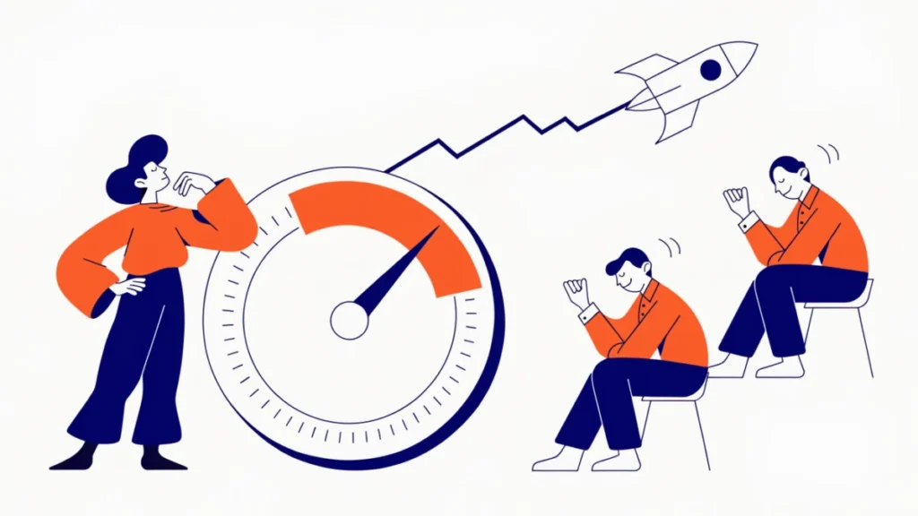 Founder watching a valuation gauge rise with a growth chart