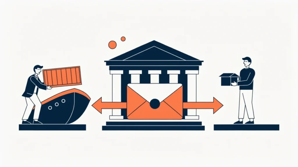 Bank holding a sealed document between an exporter and an importer