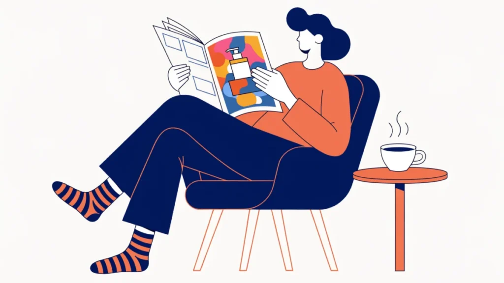 Reader flipping through a glossy magazine with a full-page ad