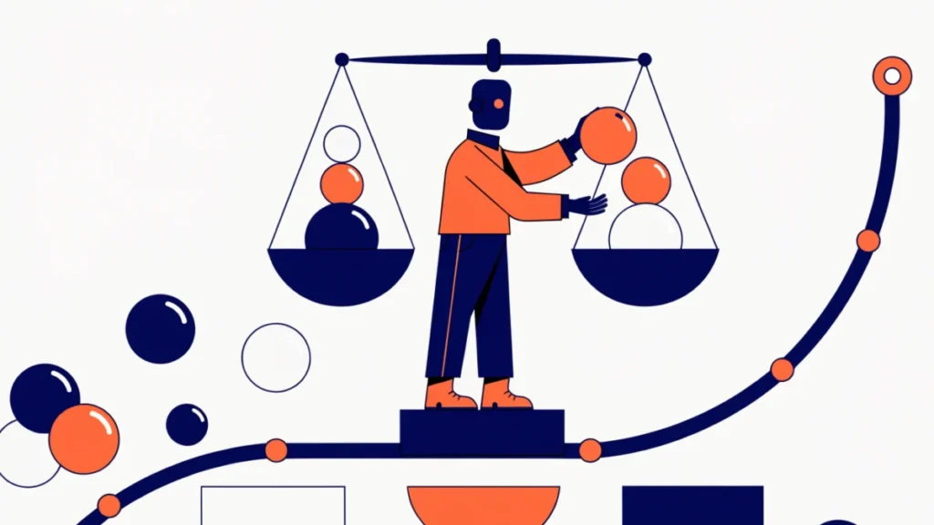 Investor balancing a basket of assets along an efficient frontier curve