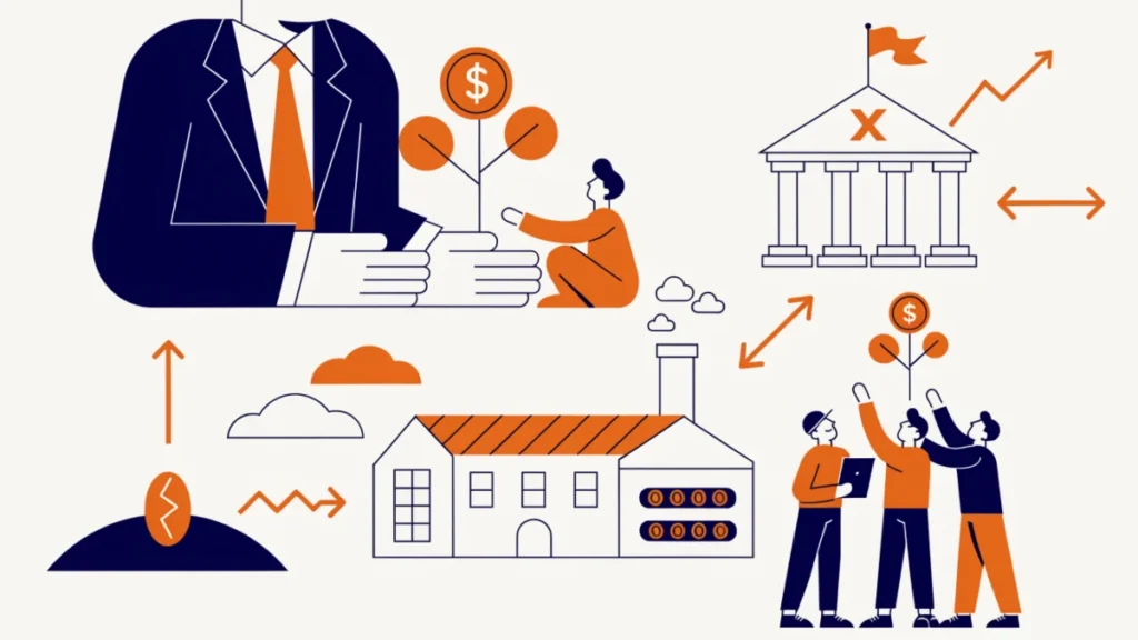 Venture capitalist giving a money plant to a startup team, illustrating the nature and scope of venture capital