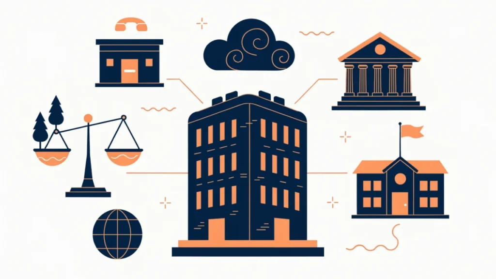 Business surrounded by nature, law, education and global forces, illustrating the non-economic environment