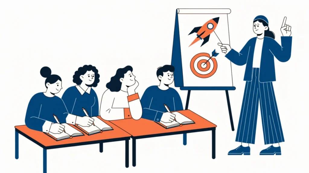 Trainer leading a workshop for aspiring entrepreneurs, illustrating objectives of entrepreneurial development programmes