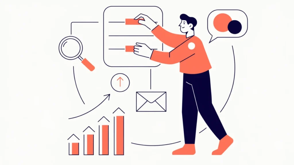 Marketer adjusting channel sliders with a rising conversion chart
