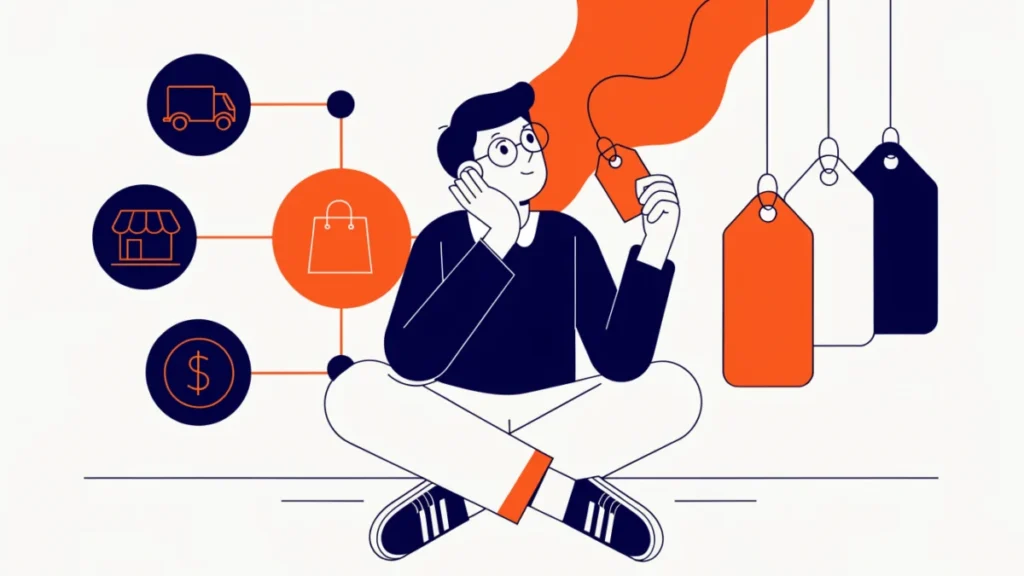 Marketer choosing a price using cost breakdown and competitor tags