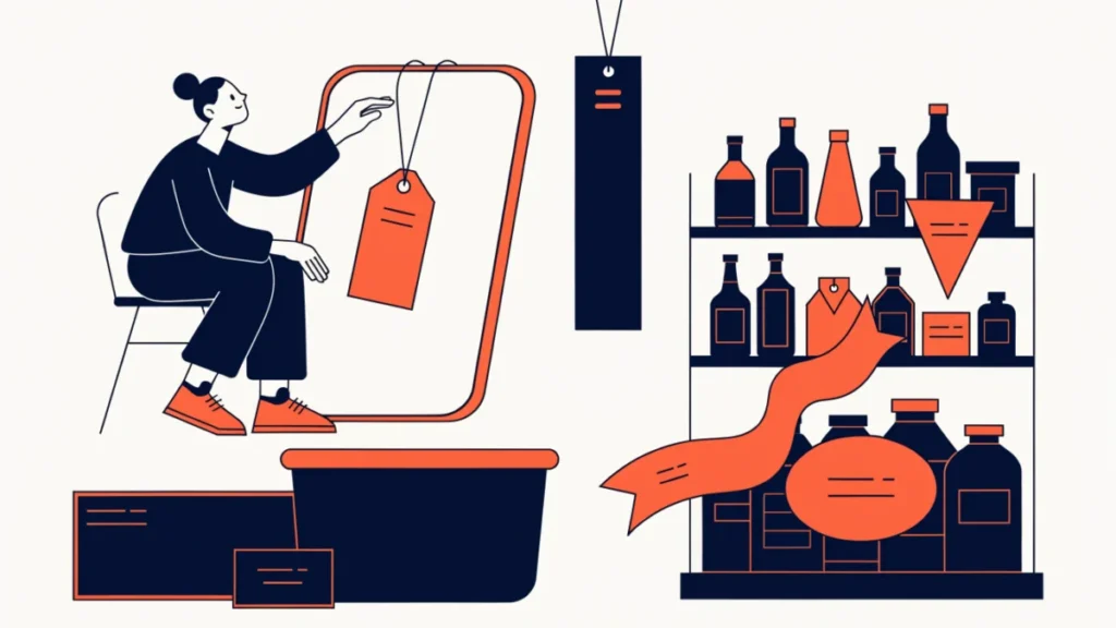 Marketer setting different price tags on products to show pricing strategies