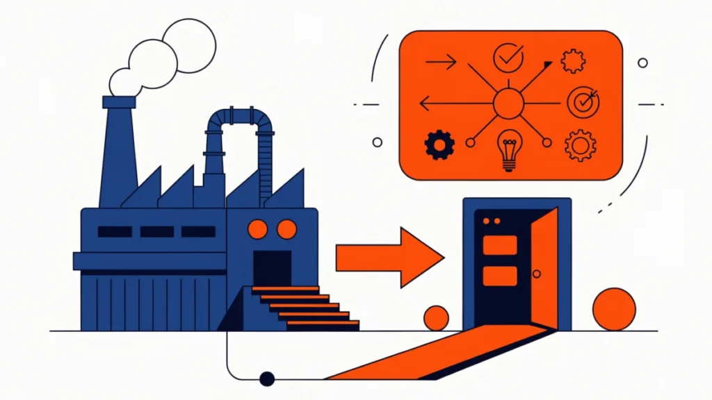 Public factory being transferred to private shareholders, illustrating privatization features and methods