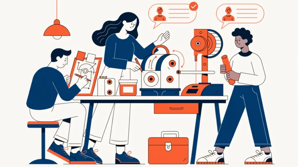 Startup team iterating on a prototype using customer feedback