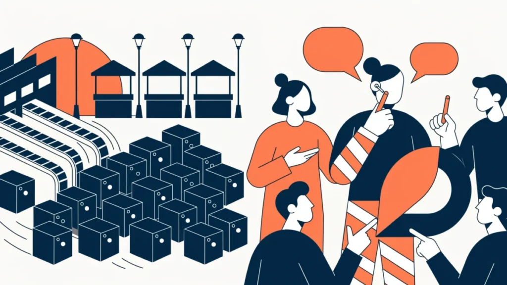 Factory pushing products versus marketer listening to customers, illustrating product orientation vs consumer orientation
