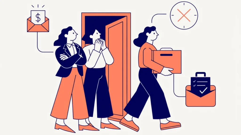 Employee leaving the office with a box, illustrating reasons for employee separation
