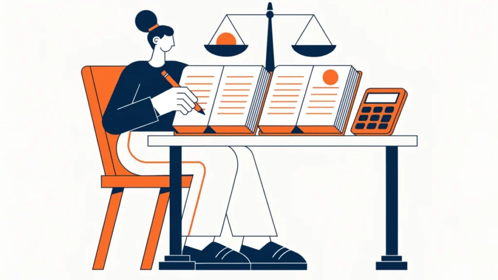 Accountant comparing two ledgers with a balance scale