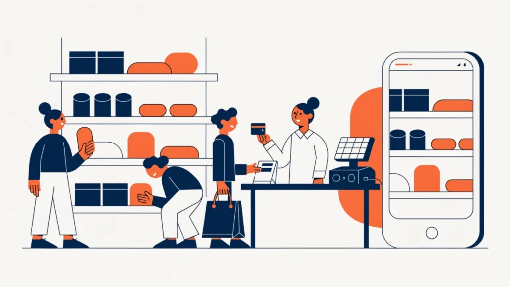 Well-organised store with displays, fast checkout and online shop, illustrating retail success factors