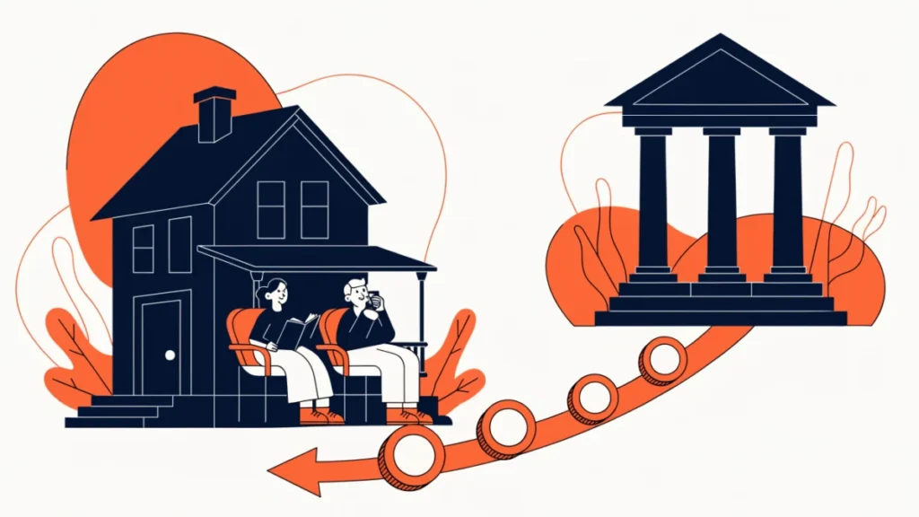 Elderly couple on their porch receiving regular payments from a bank