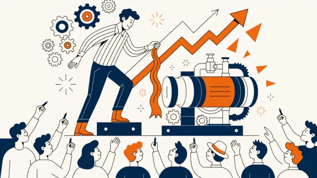 Inventor entrepreneur unveiling a new machine, illustrating the entrepreneur as innovator
