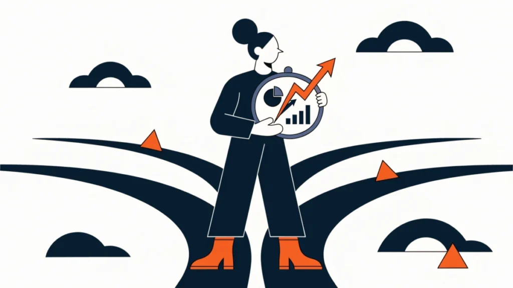 Business leader using an economics compass at a crossroads, illustrating the importance of managerial economics