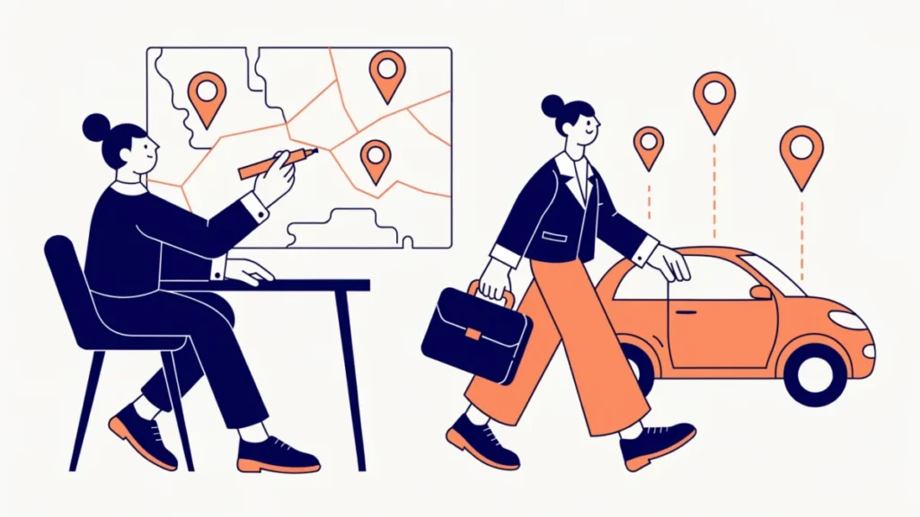 Sales manager dividing a map into territories, illustrating factors affecting sales territory size