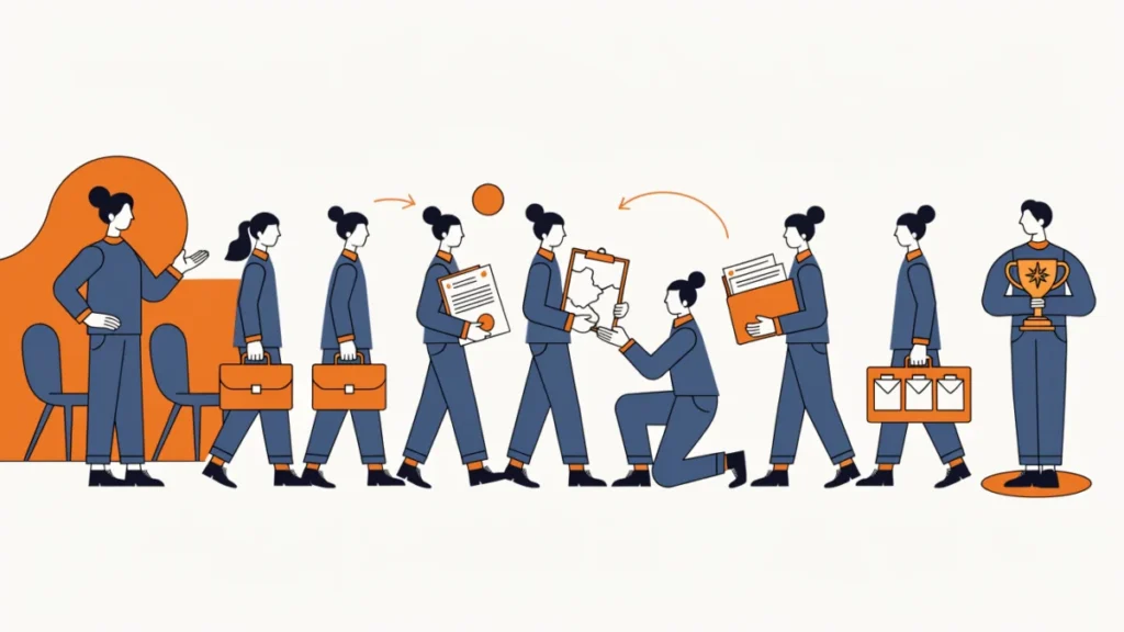 Sales manager guiding salespeople from hiring to training and rewards, illustrating sales force management