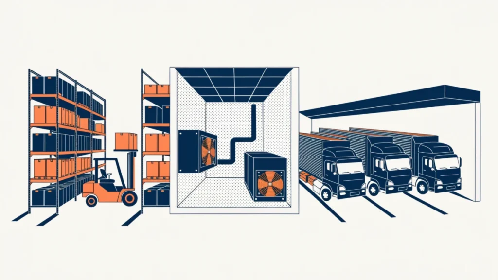 High-bay, cold storage and cross-docking warehouses side by side