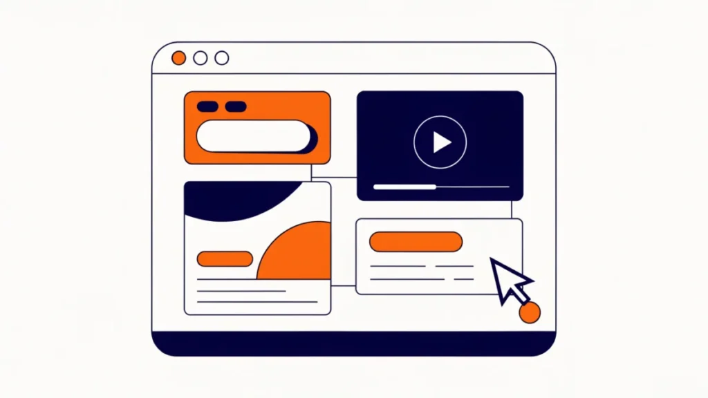 Browser window with banner, video, sponsored and search ads