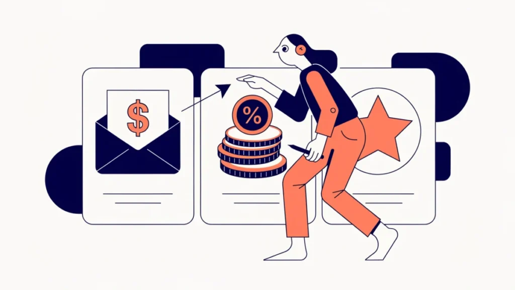 Salesperson choosing between salary, commission and bonus cards